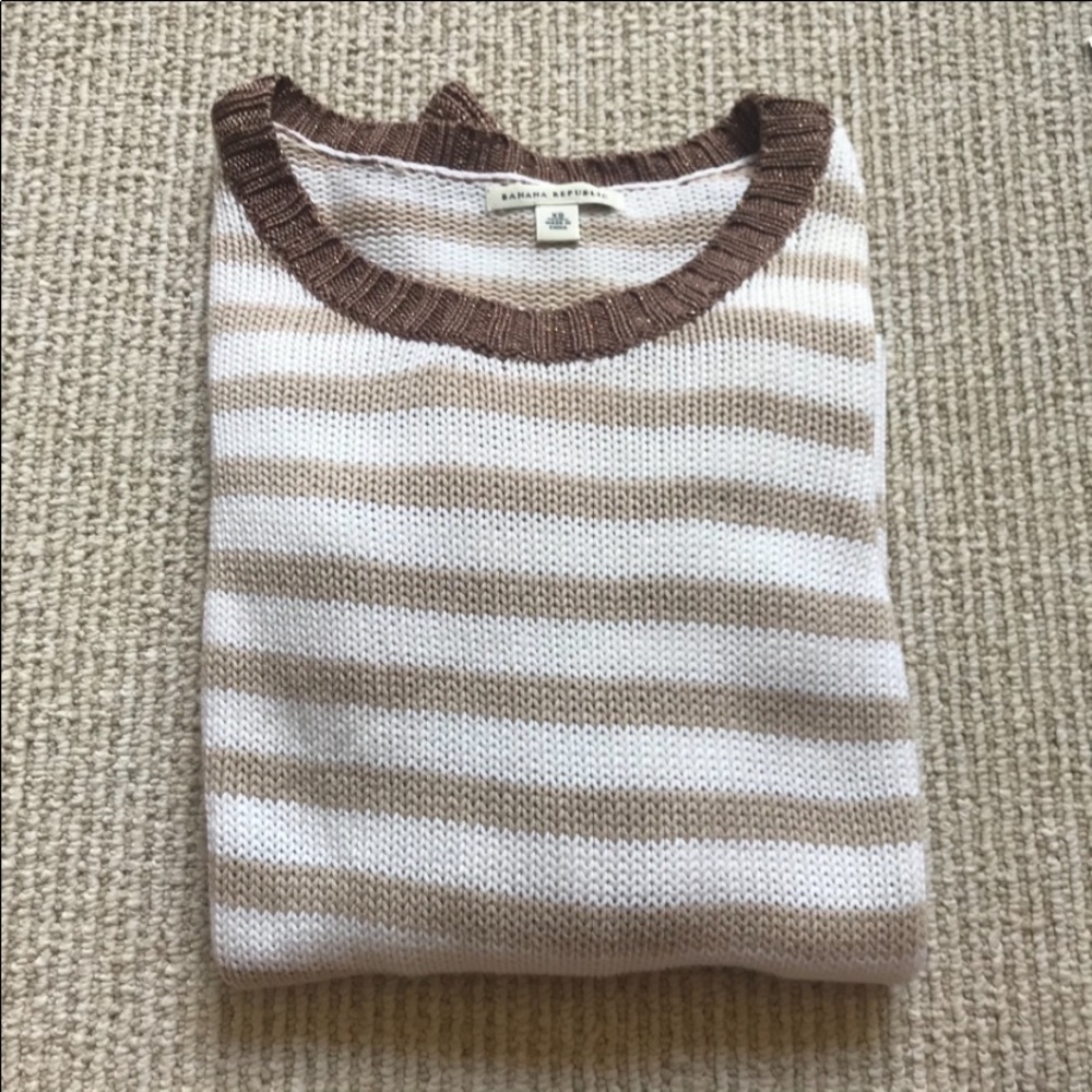 Banana Republic Cotton Tan Cream Striped Sweater